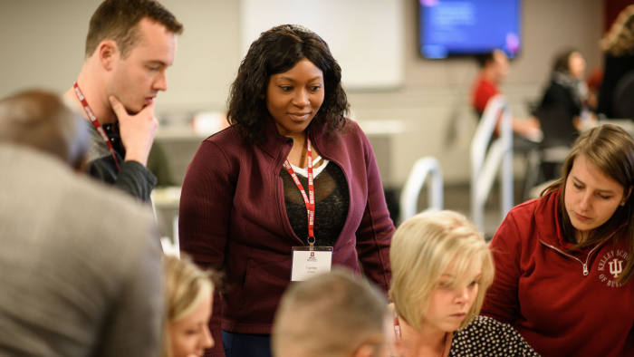 Kelley Connect Week offers an intensive seven-day introduction to the Kelley Direct Program, held in person at Indiana University. Students work with a team over the course of the week on a case competition. Students met with their teams on May 13, 2019