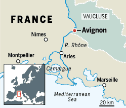 Map showing Avignon, France