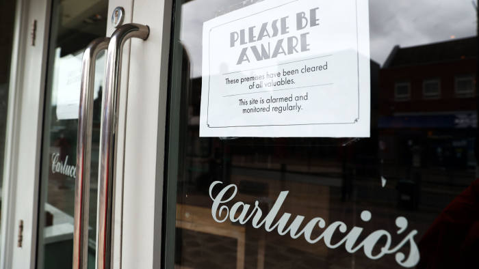 A closed Carluccio's restaurant in West Bridgford, Nottingham after the company announced that it has entered into administration, putting more than 2,000 jobs at risk. PA Photo. Picture date: Monday March 30, 2020. See PA story HEALTH Coronavirus. Photo credit should read: Tim Goode/PA Wire
