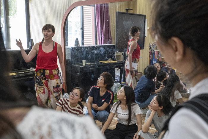 Zhengzhou, Henan, China, August 16th, 2018 Olivia Mace, of The Globe Theatre, with English teachers, during a week long theatre workshop based on Shakespeare story-telling. Gilles SabriÈ for The Financial Times