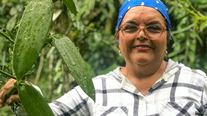 Amelia Paniagua-Vásquez of the University of Costa Rica at a vanilla plantation in Guápiles, Costa Rica, January 8, 2020. She has helped pioneer the cultivation of the plant in agroforestry systems on previously deforested land. &quot;Agroforestry provides sustainability over time and helps combat climate change,” she says. Photo by FT journalist Jude Webber.