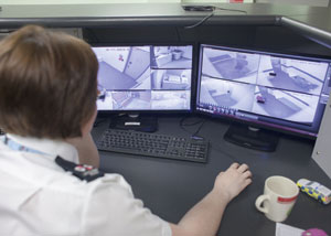 G4S’s Clare Heyes checking CCTV feeds from cells at Boston Police Station