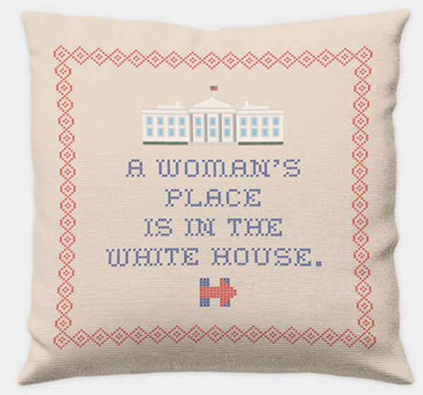 Hillary Clinton cushion, available for sale for $55 from her campaign website