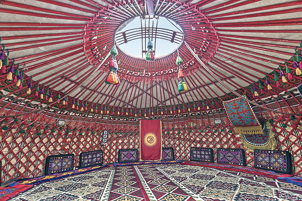 Rugs within a traditional Kyrgyz yurt