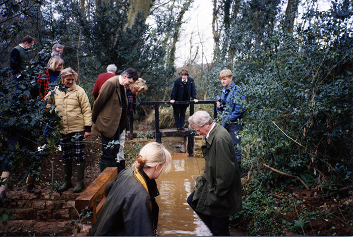 Opening fish pond sluice gate at Thenford - Michael's 60th birthday (C) Thenford
