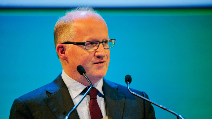 Philip Lane, governor of the Irish central bank, speaks at the International Capital Market Association (ICMA) conference in Dublin, Ireland, on Thursday, May 19, 2016. In a battle for political supremacy in Ireland, the independence of the country's banks may prove to be the first victim. Photographer: Aidan Crawley/Bloomberg
