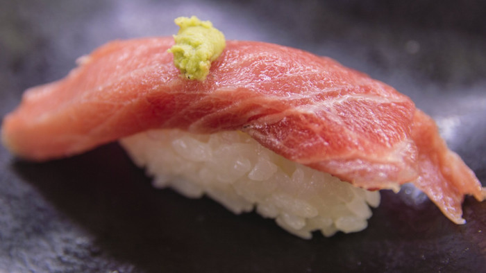 Extreme close up of fatty tuna belly nigiri sushi.
Tuna Sushi
BL13