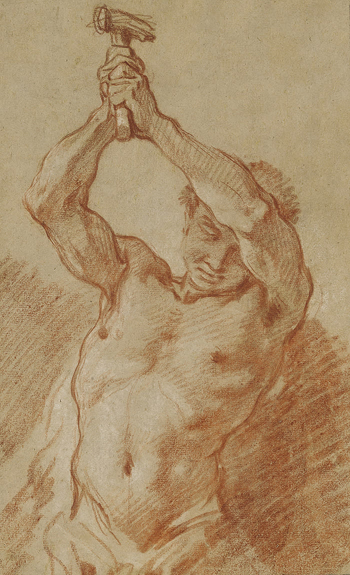 FRANÇOIS BOUCHER (Paris 1703 – 1770) STUDY OF A MAN RAISING A HAMMER Red chalk, heightened with white chalk 310 by 189 mm 60,000 USD - 80,000 USD (c) Sothebys