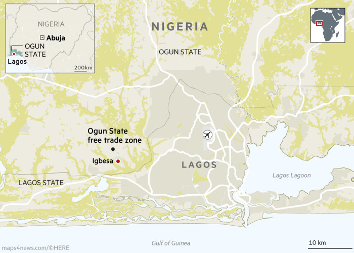 China in Nigeria Ogun State free trade zone map