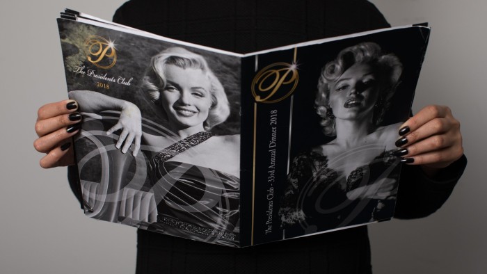 The Presidents Club:  glossy programme of the annual dinner's charity auction lots