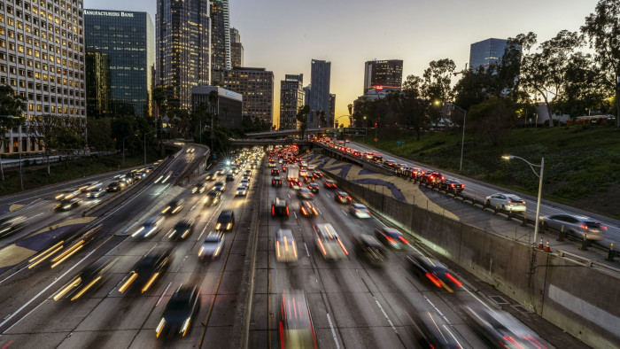 LOS ANGELES, CA, UNITED STATES - 2019/02/07: A view of down town Los Angeles skyline and traffic on the 110 Free-way. (Photo by Ronen Tivony/SOPA Images/LightRocket via Getty Images)