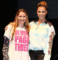 Laura Bates with model Katie Price ahead of the panel debate 'Does Page 3 Make the World a Better Place?'
