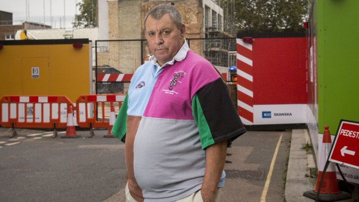 UNITED KINGDOM, London: 03 October 2019 Craig Douglas, pictured, stands next to the site where his Bree Louise pub used to be situated near Euston station. The pub was demolished to make way for the high-speed railway HS2 leaving Craig unhappy with the speed of compensation he is yet to receive.