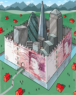 Illustration showing buildings inside British pound walls