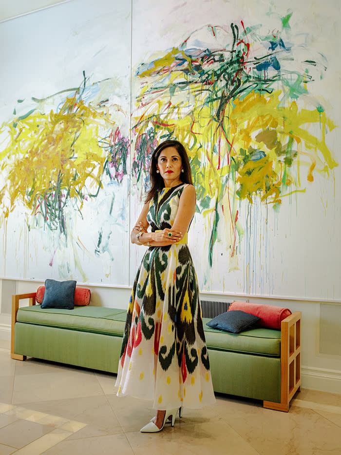 Komal Shah, in front of a work by Joan Mitchell, photographed for the FT by Brian O’Flaherty