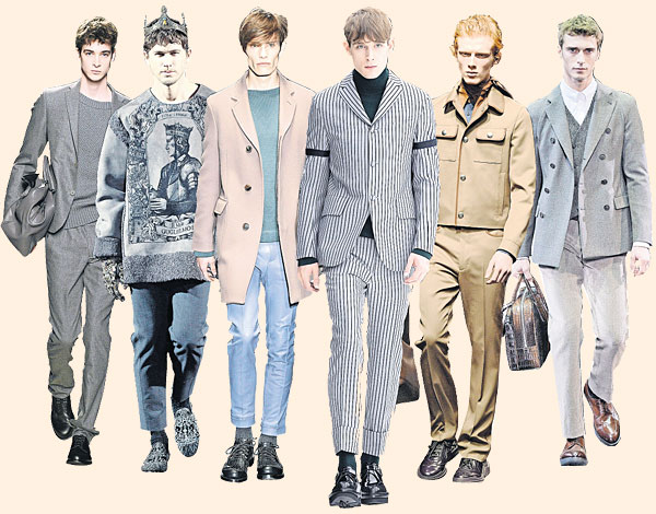 From left: A/W 2014 by Bottega Veneta; Dolce & Gabbana; Gucci; Z Zegna; Prada; Giorgio Armani