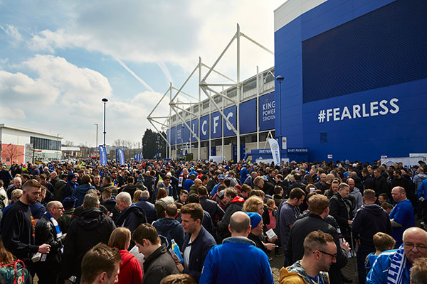 Leicester fans gather outside the King Power Stadium