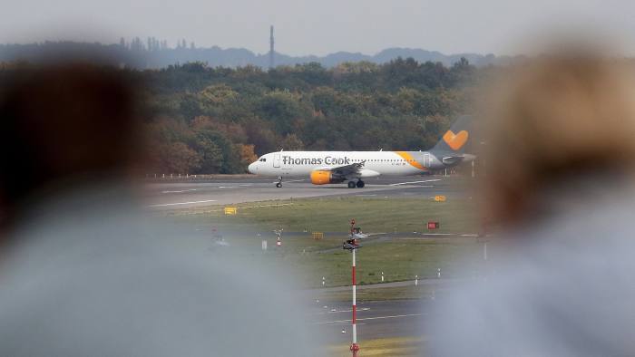 Mandatory Credit: Photo by FRIEDEMANN VOGEL/EPA-EFE/Shutterstock (10421418at) An Airbus A320 of Thomas Cook Airlines at International Airport in Duesseldorf, Germany, 23 September 2019. More than 600,000 vacation reservations were canceled on 23 September, after Thomas Cook ceased to operate. According to media reports, the company's collapse will see Britain's largest peace time repatriation take place to get stranded customers home. British tour operator Thomas Cook stops operating, Duesseldorf, Germany - 23 Sep 2019