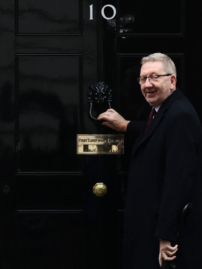 LONDON, ENGLAND - JANUARY 24: Len McCluskey, General Secretary of Unite, arrives at 10 Downing Street for talks with Prime Minister Theresa May on January 24, 2019 in London, England. Mrs. May met with UK trade union leaders as part of her effort to find political compromise on a Brexit deal, after her own plan was rejected by MPs by 230 votes. (Photo by Dan Kitwood/Getty Images)