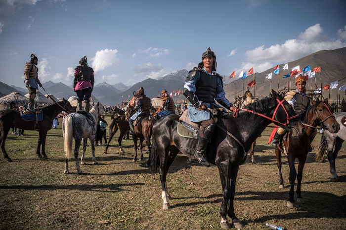 Performers at the opening ceremony of the World Nomad Games in Cholpon-ata, Kyrgyzstan, Sept. 3, 2018. More than two decades since the collapse of Soviet rule, Kyrgyzstan and its neighbors are still trying to define themselves; here, the emphasis on nomadic traditions casts the nation as part of a grander Turkic civilization. (Sergey Ponomarev/The New York Times) Credit: New York Times / Redux / eyevine For further information please contact eyevine tel: +44 (0) 20 8709 8709 e-mail: info@eyevine.com www.eyevine.com