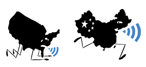 Illustration by Jason Ford of the US and China as WiFi routers