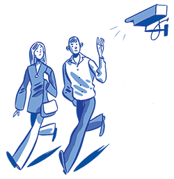 Illustration by Jason Ford of a couple walking past a CCTV
