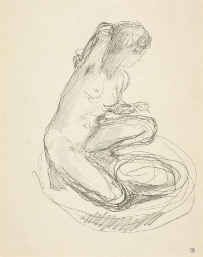 'Crouching Nude in a Tub', Pierre Bonnard's pencil and wash drawing, dated 1925