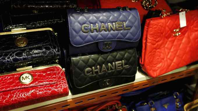 Counterfeit handbags at the customs headquarters in Hong Kong