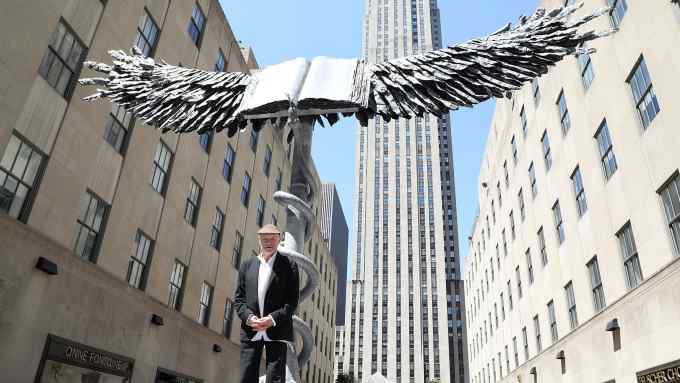 Anselm Kiefer unveils his new sculpture 'Uraeus' at New York's Rockefeller Center