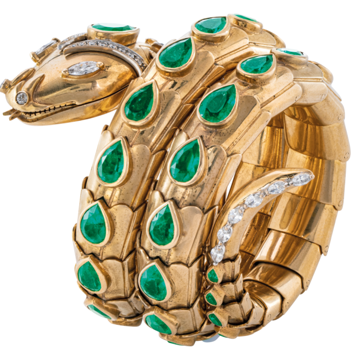 c1965 Bulgari gold, diamond and emerald Serpenti bracelet-watch, sold this month by Christie’s for about £310,000