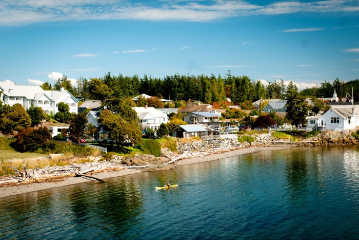 Eastsound Village and Fishing Bay on the coast of Orcas