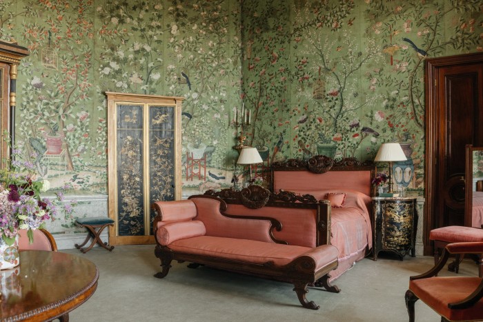 The original chinoiserie wallpaper in the Wellington Bedroom