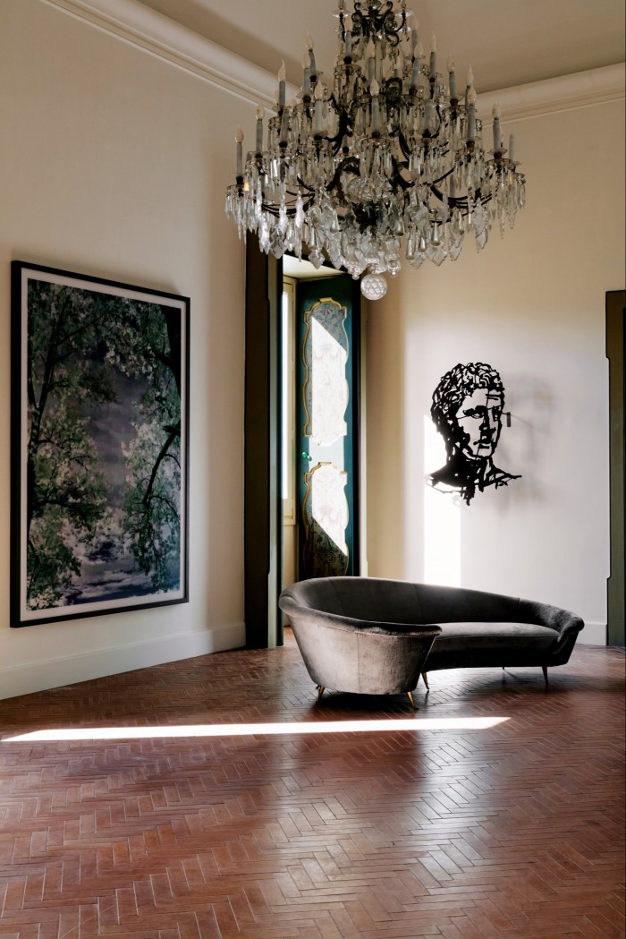 In the main salon, Thomas Ruff’s “jpeg tj01” C-print, 2007, hangs between two windows, with William Kentridge’s “Head (Man Looking Left)”, 2017, on the right