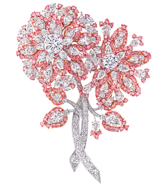 Graff diamond and round pink-diamond flower brooch, POA