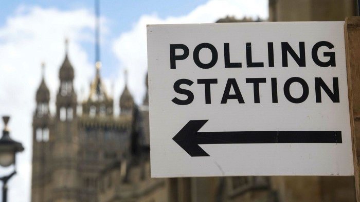 A sign for a polling station in London