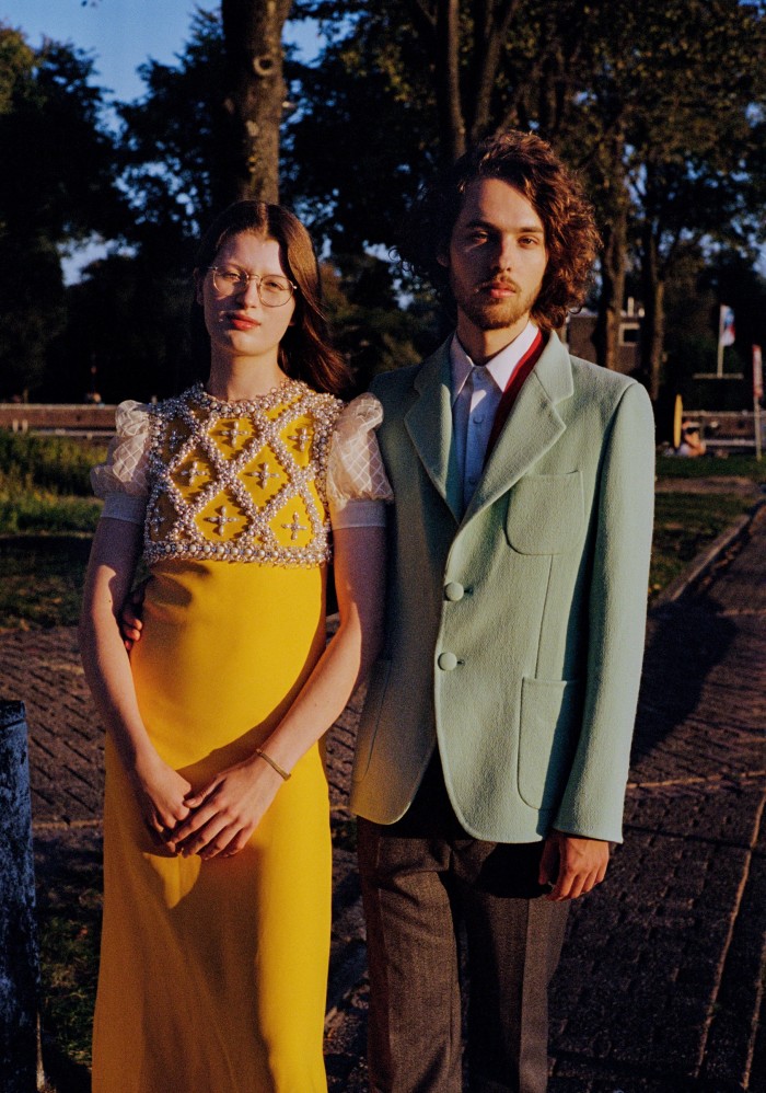 Zoe Van Achte is studying fashion management at the Amsterdam Fashion Institute (AMFI). Thor Van Heesch is a doctoral candidate in biomolecular simulation. Zoé wears Miu Miu silk/cotton mix and pearl dress, £4,700. Thor wears Lanvin wool jacket, £1,855. Prada bio-cotton shirt, £435, bio-cotton tie, £140, and wool trousers, £88