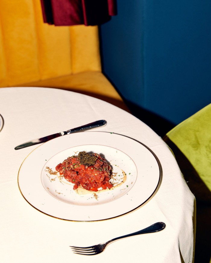 A plate of tuna tartare with truffle and caviar at Arahy