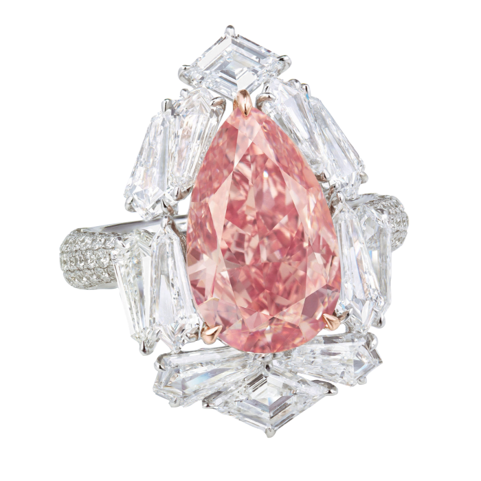 A 5.31-carat orangey pink diamond ring
