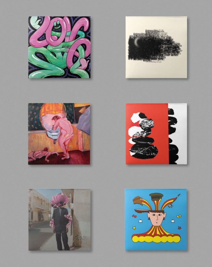 Six of the record sleeve cover designs for the Secret 7 auction