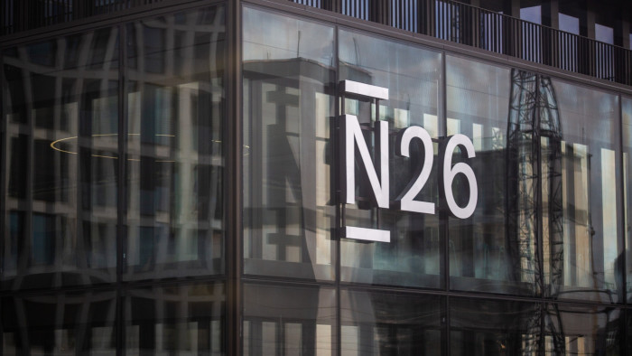 The N26 logo on the outside of its office building