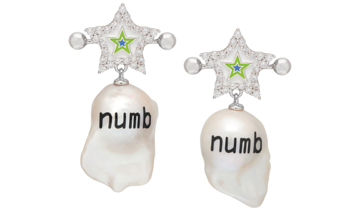 Jiwinaia pearl, enamel and cubic zirconia earrings, $298
