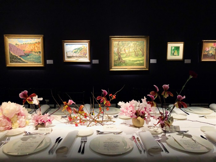 Gooch’s tablescape of quince branches, cyclamen and slipper orchids for a Sotheby’s dinner curated by Roksanda Ilincic