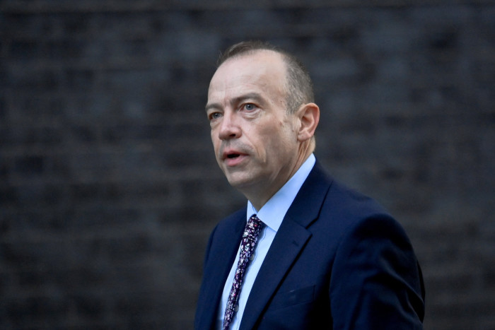 Britain’s Secretary of State for Northern Ireland Chris Heaton-Harris outside 10 Downing Street