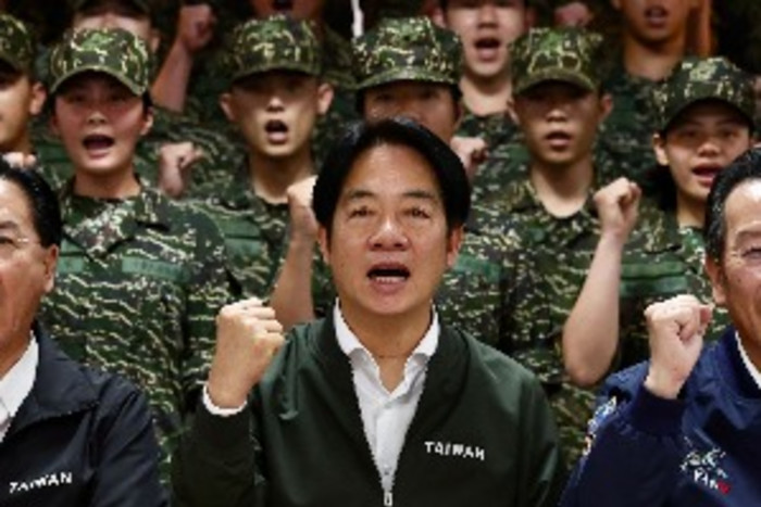 Taiwan President William Lai  during his visit inside a military base