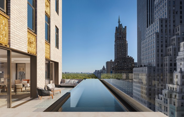 The residential pool at Aman New York, launching this autumn (22 residences, POA through Douglas Elliman Real Estate and Knight Frank)