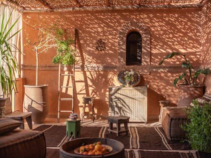 The bamboo-shaded terrace at Carmen Haid’s home