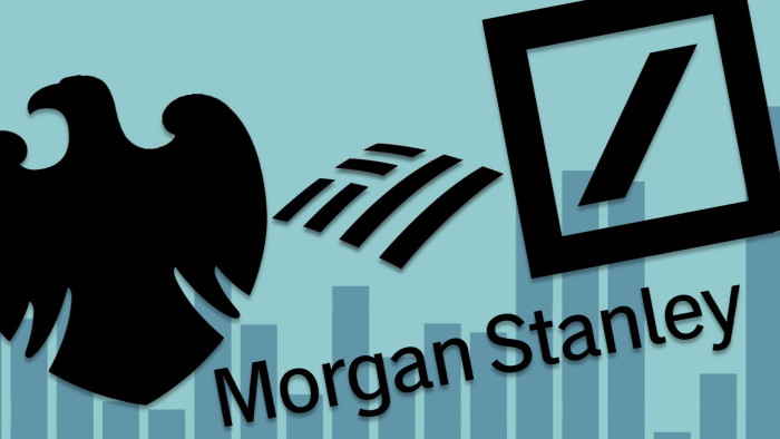 Logos of Barclays, Bank of America, Morgan Stanley and Deutsche Bank