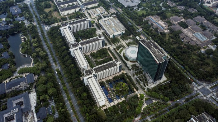 The buildings of Huawei headquarters in Shenzhen, China seen from the air