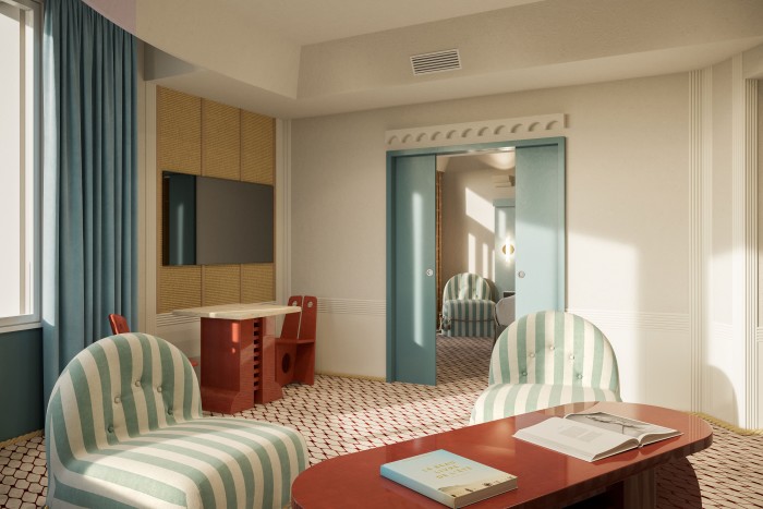 Country reds and Atlantic blues feature prominently in a render of the hotel