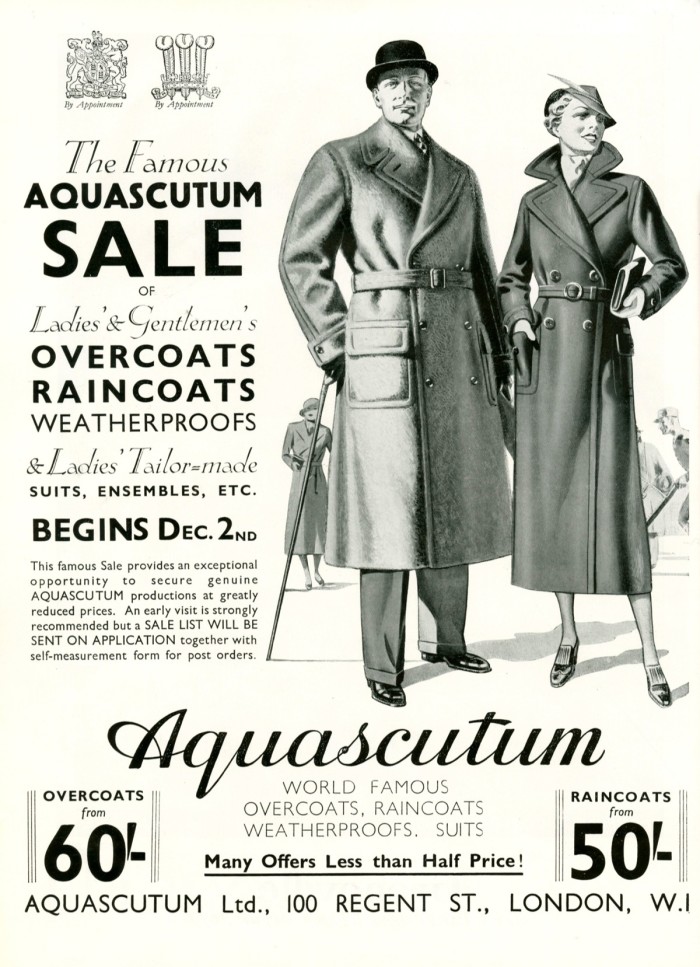 Aquascutum refined its waterproof coat design for British army officers, giving rise to the original trench coat